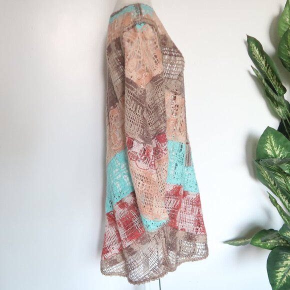 Soft Surroundings Multicolor Turquoise Red Crochet Tassel Boho Tunic Top Size L - Picture 8 of 16